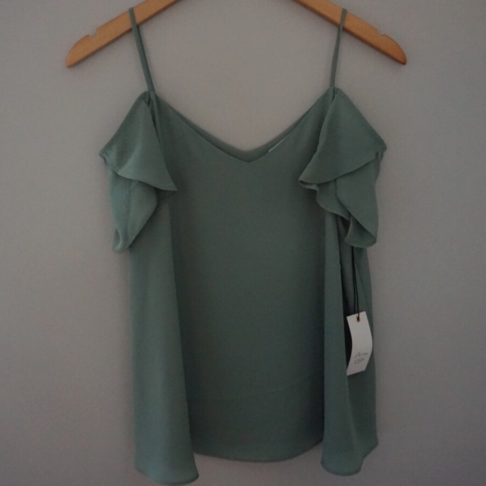 Pastel green off the shoulder top